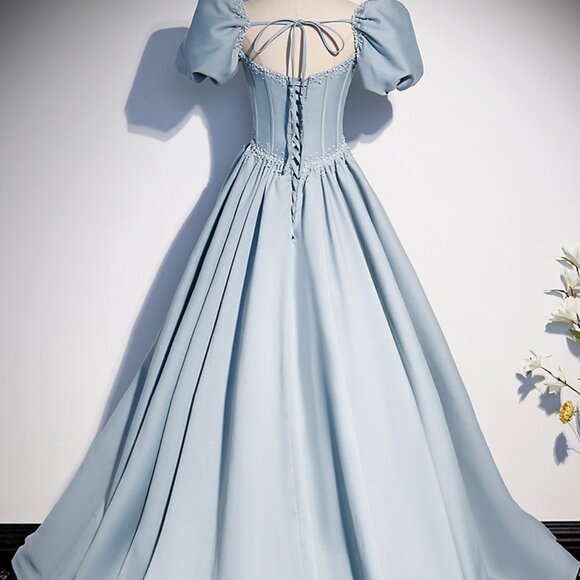 Stunning Blue Satin Mini Dress - Fitted Waist & Sophisticated Style - Picture 3 of 5